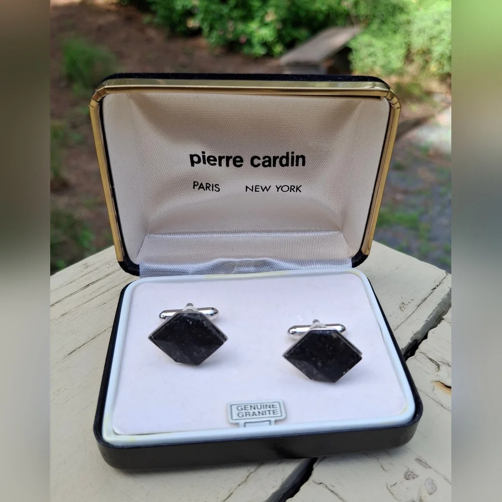 Rare Vintage Pierre Cardin Granite Cube & Silver Tone Cufflinks